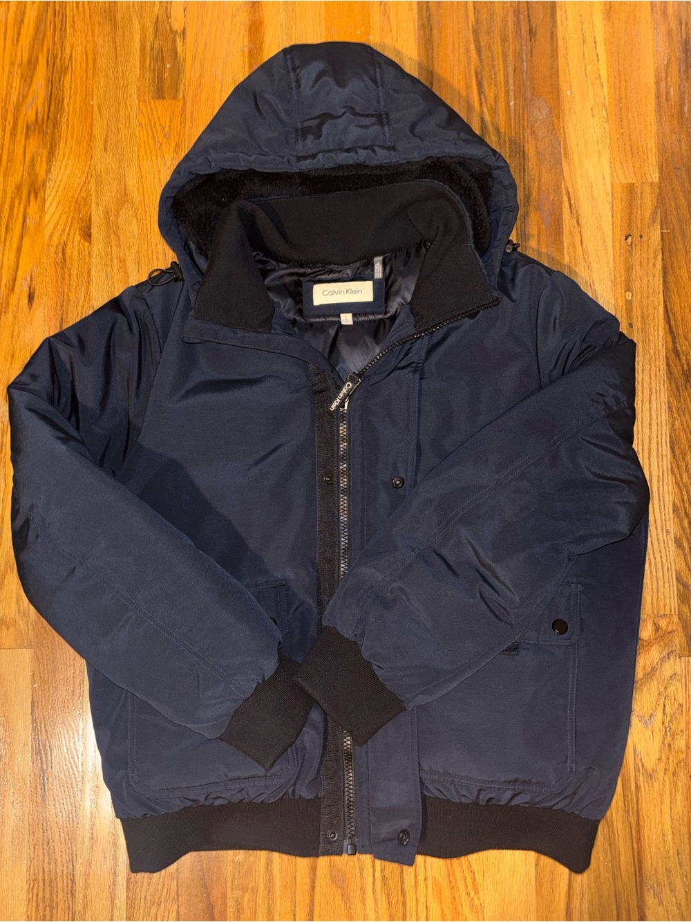 Calvin Klein Men's Dark Blue Hooded Puffer Coat